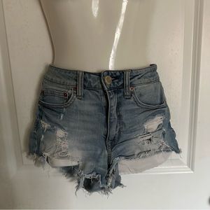 (SOLD/NOT FOR SALE) American Eagle High Rise Festival Ripped Denim Shorts Size 6
